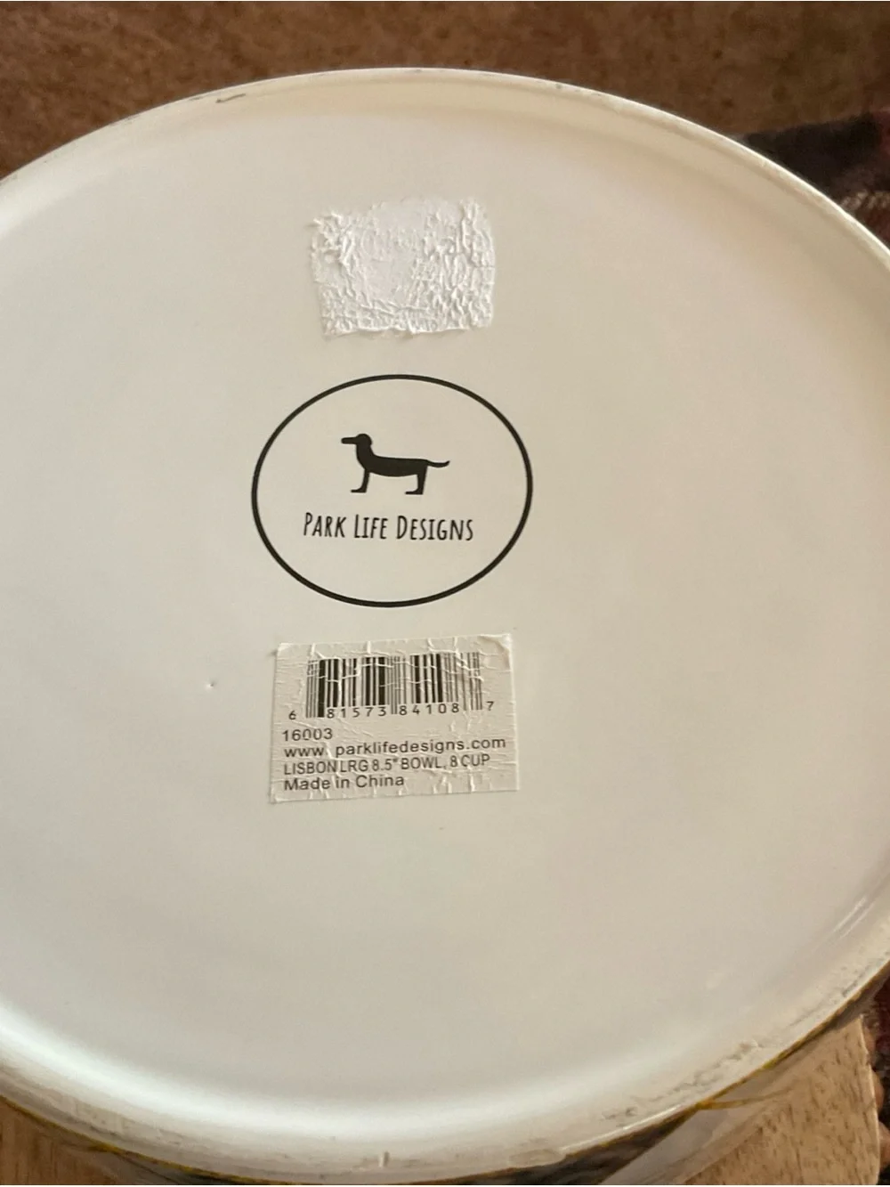 Paw print design Dog Bowl by Park Life Designs White/Gold/Gray Triangles 8.5”